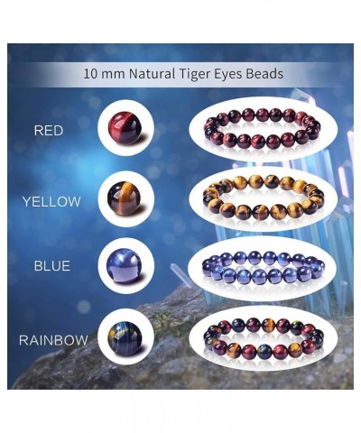 10 mm Beads Natural Gemstone Bracelet | Red Tiger Eyes Bracelet | Healing Crystal Elastic Yoga Handmade Jewelry for Women & G...