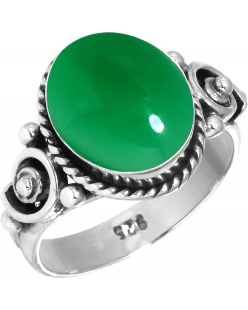 925 Sterling Silver Statement Ring for Women 9x11 Oval Gemstone Handmade Jewelry for Gift (99061_R) Green Onyx $17.59 Rings