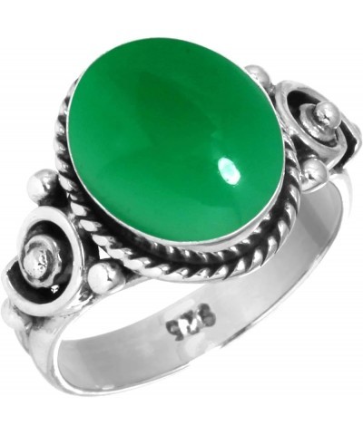 925 Sterling Silver Statement Ring for Women 9x11 Oval Gemstone Handmade Jewelry for Gift (99061_R) Green Onyx $17.59 Rings