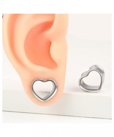 4 PCS 8mm-25mm Hypoallergenic 316 Stainless Steel Cute Heart Double Flared Ear Gauges Plugs Ear Tunnels Saddle Plugs Body Pie...