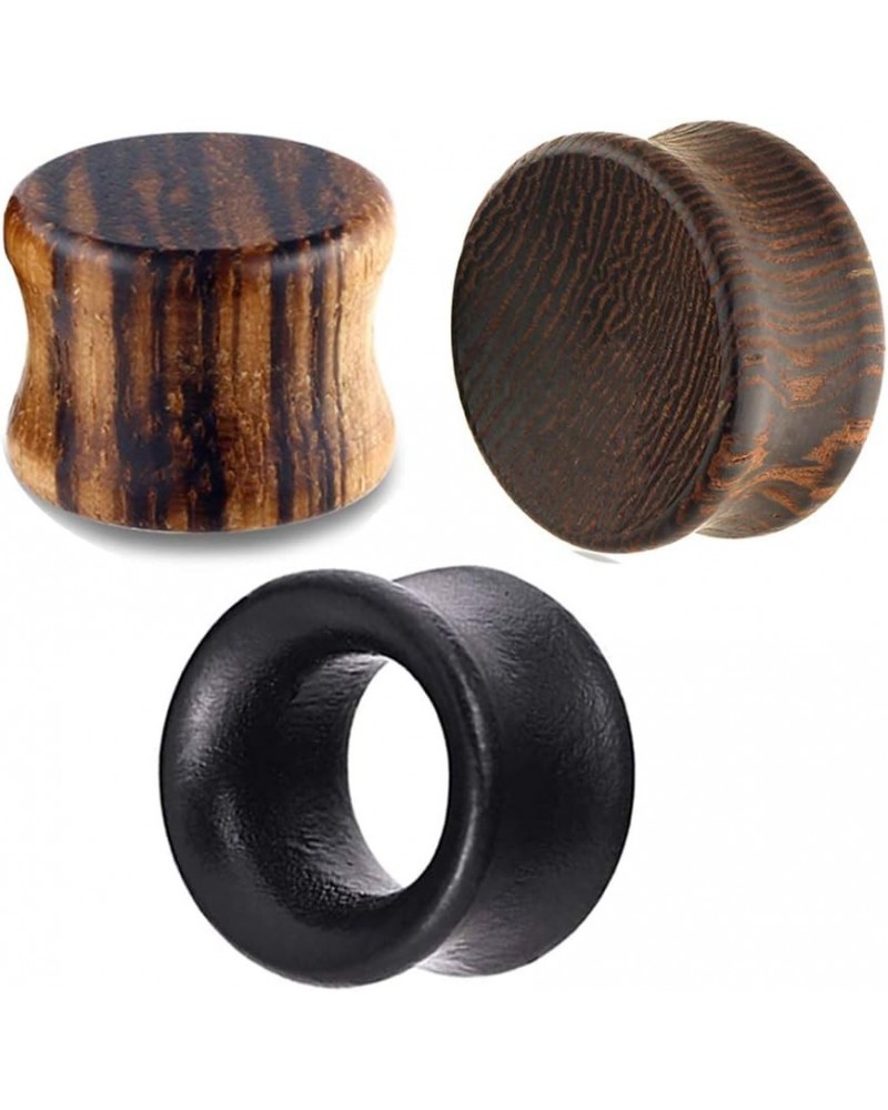 3 Pairs Gauges For Ears Wood Saddle Fit Solid Organic Ear Plug Gauges Double Flared Wooden Ear Tunnels Stretcher Punk Piercin...