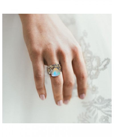 Ladies Leaves Opal Rings Vintage Exquisite Jewelry Boho Engraved Proposal Rings Chunky Retro Engagement Rings (Silver, 6) Sil...