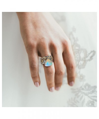 Ladies Leaves Opal Rings Vintage Exquisite Jewelry Boho Engraved Proposal Rings Chunky Retro Engagement Rings (Silver, 6) Sil...