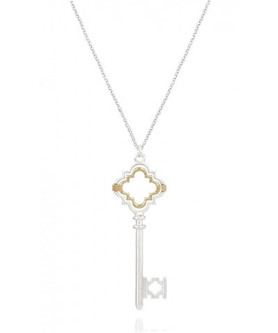 Gold Fashion Long Chain Necklace Quatrefoil Necklace Two-Tone Clover Pendant Necklace Geometric Pendant Sweater Long Necklace...