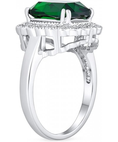 Personalize Fashion Rectangle Large Solitaire AAA CZ Pave Simulated Ruby Red or Green Emerald Cut Art Deco Style Cocktail Sta...