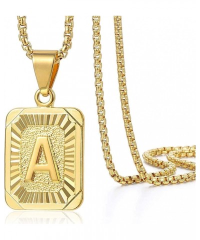 Stainless Steel Initial Letter Pendant Necklace A-Z Capital Letter Box Chain Monogram Necklace for Men Women 18inch Gold A go...