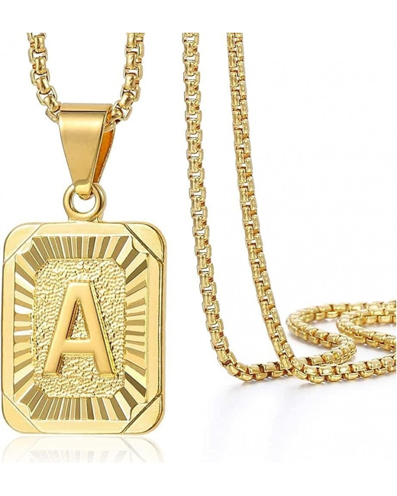 Stainless Steel Initial Letter Pendant Necklace A-Z Capital Letter Box Chain Monogram Necklace for Men Women 18inch Gold A go...