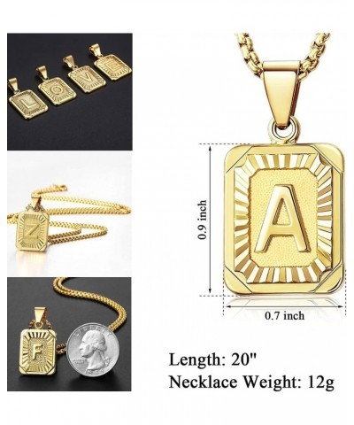 Stainless Steel Initial Letter Pendant Necklace A-Z Capital Letter Box Chain Monogram Necklace for Men Women 18inch Gold A go...