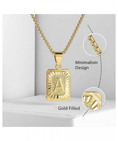 Stainless Steel Initial Letter Pendant Necklace A-Z Capital Letter Box Chain Monogram Necklace for Men Women 18inch Gold A go...