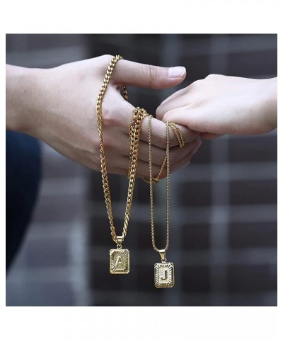 Stainless Steel Initial Letter Pendant Necklace A-Z Capital Letter Box Chain Monogram Necklace for Men Women 18inch Gold A go...