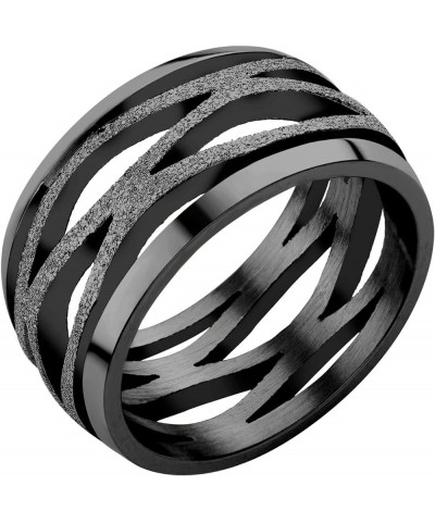 9mm Wide Stainless Steel Sparkly Patterned Ring for Women & Girls Black $10.44 Rings