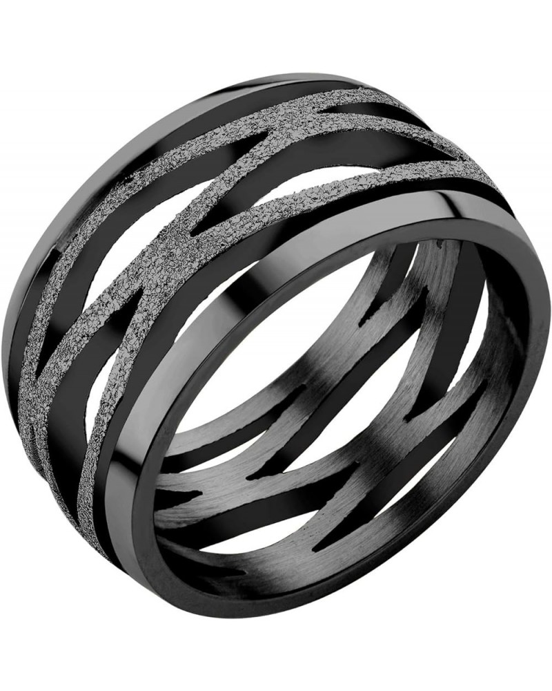 9mm Wide Stainless Steel Sparkly Patterned Ring for Women & Girls Black $10.44 Rings