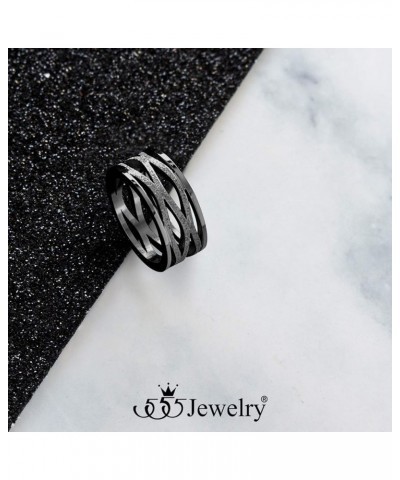 9mm Wide Stainless Steel Sparkly Patterned Ring for Women & Girls Black $10.44 Rings