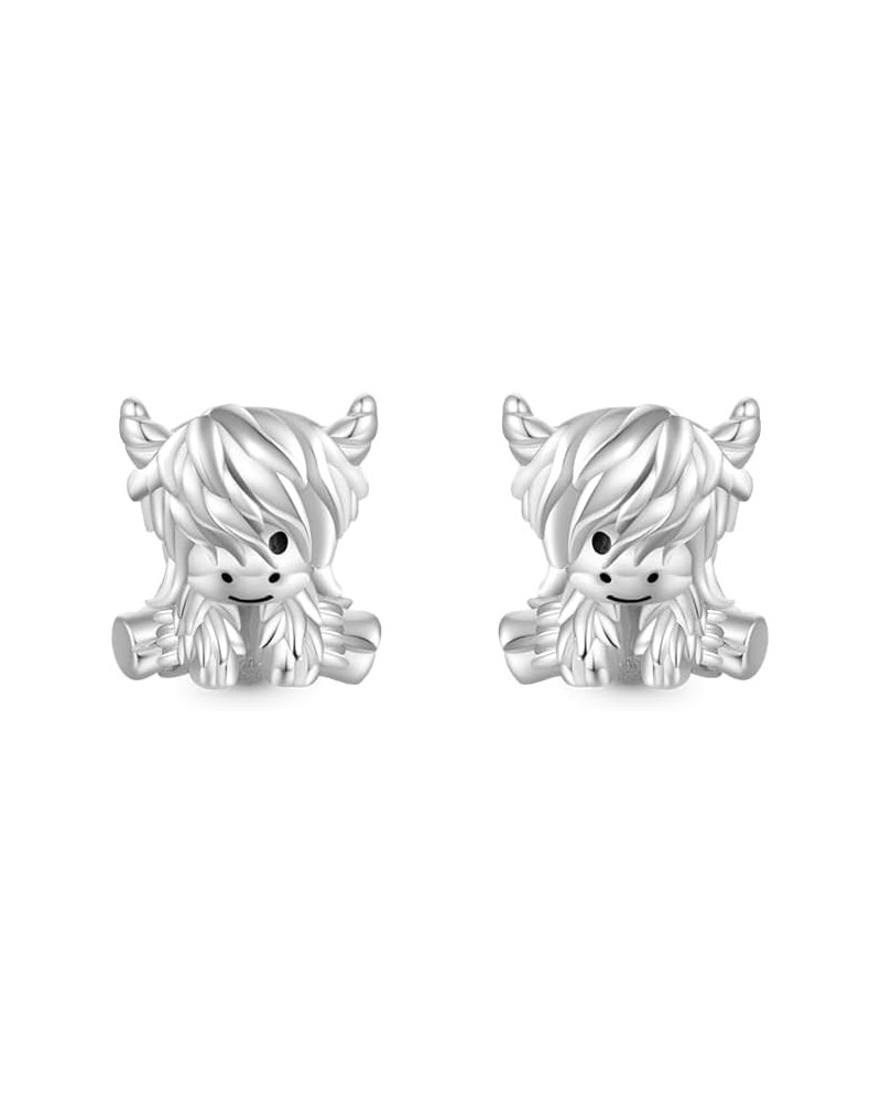 Scottish Highland Cow Cute Love Stud Earrings For Women, 14K White Gold Plated Earrings for Her, Jewelry Gift Animals $24.18 ...