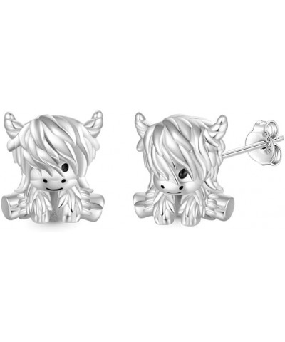 Scottish Highland Cow Cute Love Stud Earrings For Women, 14K White Gold Plated Earrings for Her, Jewelry Gift Animals $24.18 ...