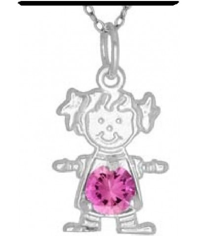 Round Cubic Zirconia Birthstone Girl Flat Charm Rhodium Plated Sterling Silver October $11.69 Pendants