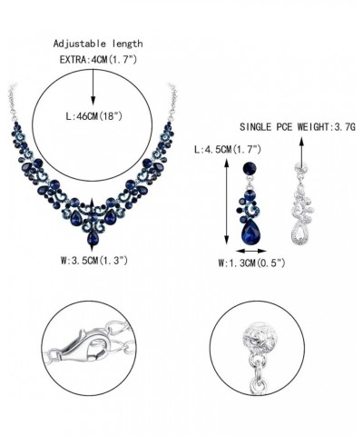 Elegant Wedding Bridal Jewelry Accessory Crystal Teardrop Floral Wave Necklace Earrings Set for Women Blue Silver-Tone $15.92...