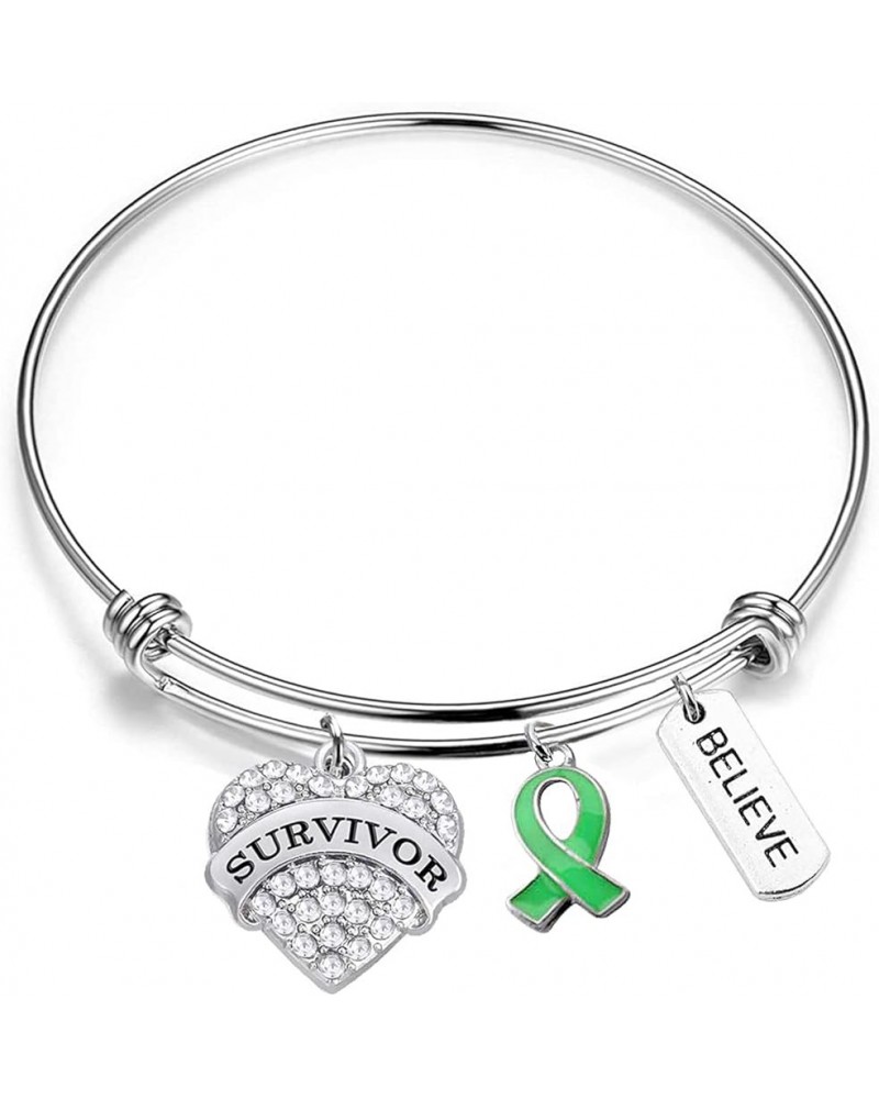 Green Ribbon Awareness Bracelets with Card Liver Cancer Survivor Gifts Lymphoma Kidney Disease Awareness Gifts Green Bracelet...