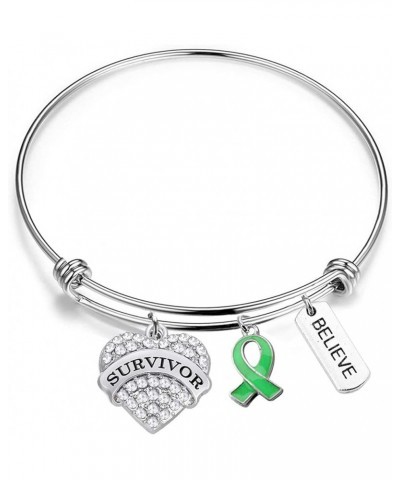 Green Ribbon Awareness Bracelets with Card Liver Cancer Survivor Gifts Lymphoma Kidney Disease Awareness Gifts Green Bracelet...