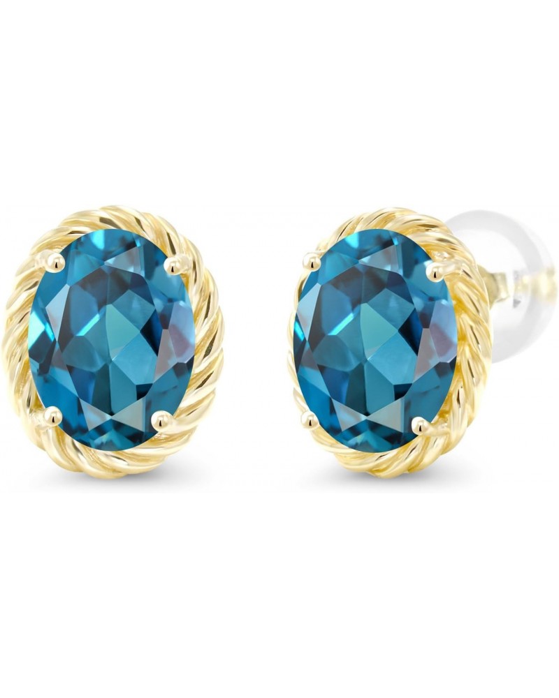 14K Yellow Gold London Blue Topaz Stud Earrings For Women (2.60 Cttw, Gemstone Birthstone Oval 8X6MM) $91.80 Earrings