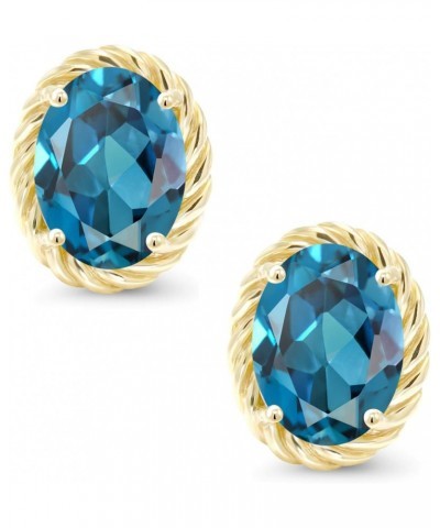 14K Yellow Gold London Blue Topaz Stud Earrings For Women (2.60 Cttw, Gemstone Birthstone Oval 8X6MM) $91.80 Earrings