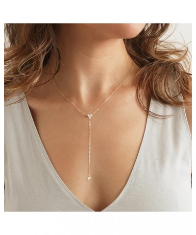 CZ Round Drop Y Necklace for Women 18K Gold Plated Dainty Cubic Zirconia Cut CZ Lariat Y-Shaped Necklace Delicate Cute Simple...