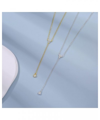 CZ Round Drop Y Necklace for Women 18K Gold Plated Dainty Cubic Zirconia Cut CZ Lariat Y-Shaped Necklace Delicate Cute Simple...