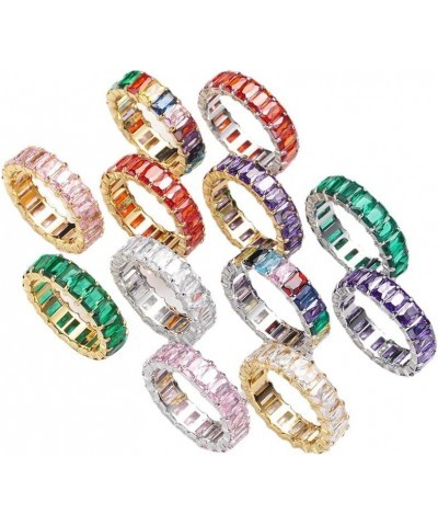 Women's Stainless Steel Colorful Zircon Gemstone Ring Size 6-10 10 Silver-White $10.25 Rings