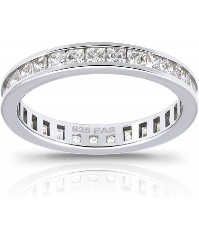 925 Sterling Silver 2mm 3mm 4mm Princess-Cut Cubic Zirconia Channel Set Eternity Band Ring for Women Teen Girls | Silver, Yel...