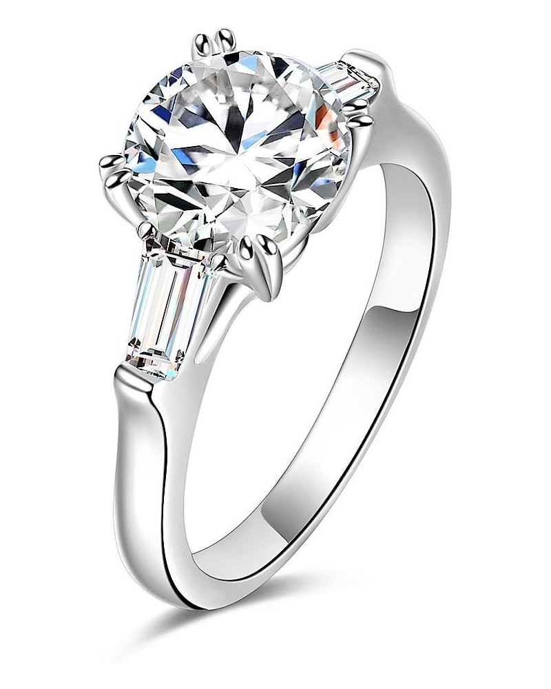 Sterling Silver 2 Carat CZ Baguette Round Solitaire Engagement Ring Bridal Wedding Jewelry $20.98 Rings