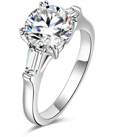 Sterling Silver 2 Carat CZ Baguette Round Solitaire Engagement Ring Bridal Wedding Jewelry $20.98 Rings