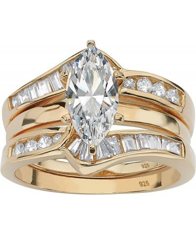 PalmBeach Yellow Gold-Plated or Sterling Silver Marquise Cut and Baguette Cubic Zirconia 2 Piece Jacket Bridal Ring Set 14k G...