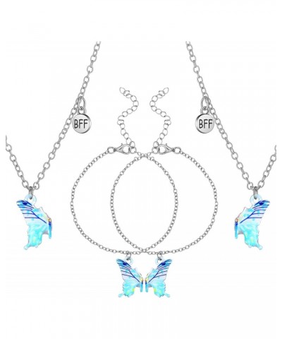 4 Pcs Butterfly Friendship Necklace Matching Bracelets for Best Friends BFF Necklace for 2 Silver Women Girls Butterfly Brace...