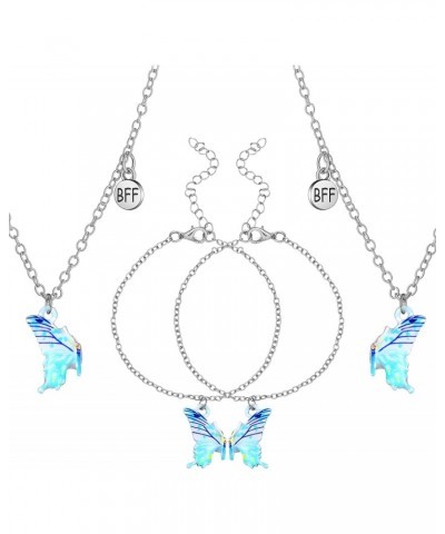 4 Pcs Butterfly Friendship Necklace Matching Bracelets for Best Friends BFF Necklace for 2 Silver Women Girls Butterfly Brace...