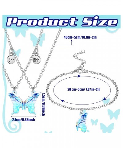 4 Pcs Butterfly Friendship Necklace Matching Bracelets for Best Friends BFF Necklace for 2 Silver Women Girls Butterfly Brace...