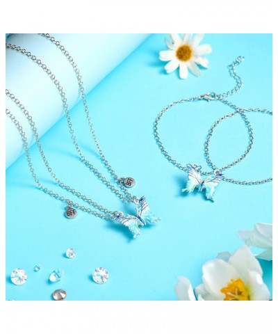 4 Pcs Butterfly Friendship Necklace Matching Bracelets for Best Friends BFF Necklace for 2 Silver Women Girls Butterfly Brace...