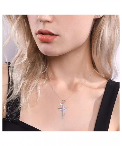 Cross Necklaces for Women Religious Birthstone Pendant Necklace for Girlfriend Daughter Cubic Zirconia Rose Flower Necklace f...