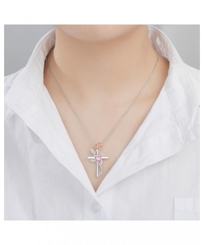 Cross Necklaces for Women Religious Birthstone Pendant Necklace for Girlfriend Daughter Cubic Zirconia Rose Flower Necklace f...