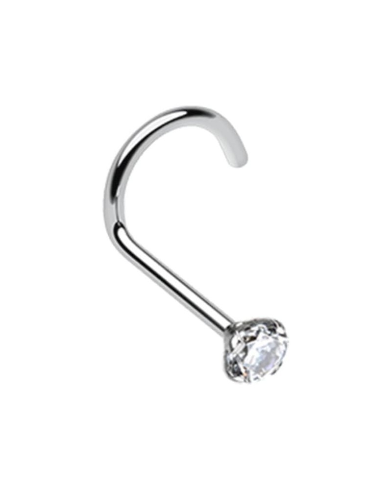 Prong Set Gem Top 316L Surgical Steel Nose Screw Ring (Sold Individually) 20 GA, 7mm, Ball 2mm, Clear $10.19 Body Jewelry