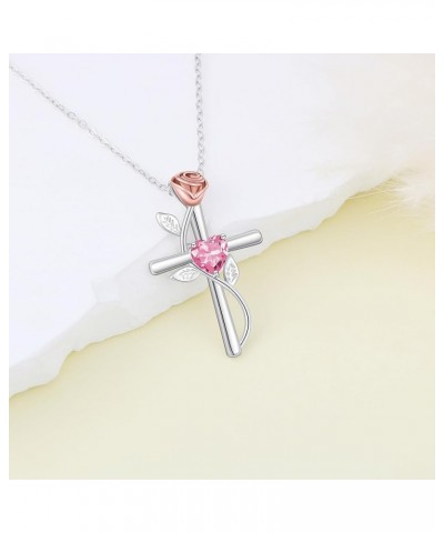 Cross Necklaces for Women Religious Birthstone Pendant Necklace for Girlfriend Daughter Cubic Zirconia Rose Flower Necklace f...