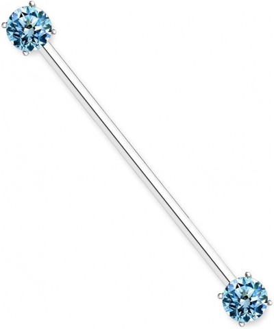 14GA 316L Surgical Steel Round CZ Crystal Industrial Barbell Silver Tone / Aqua $10.26 Body Jewelry