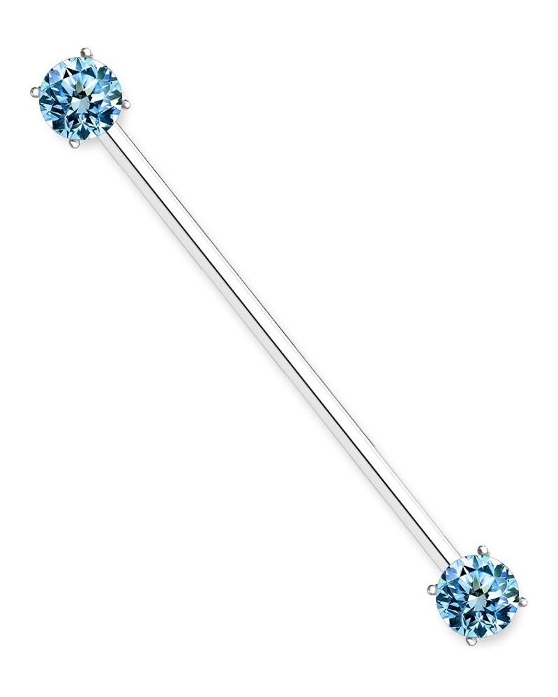 14GA 316L Surgical Steel Round CZ Crystal Industrial Barbell Silver Tone / Aqua $10.26 Body Jewelry