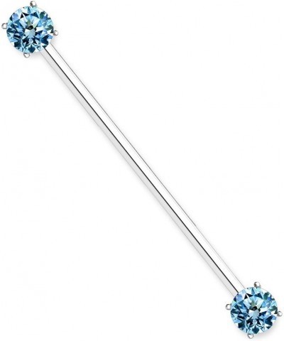 14GA 316L Surgical Steel Round CZ Crystal Industrial Barbell Silver Tone / Aqua $10.26 Body Jewelry