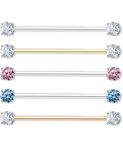 14GA 316L Surgical Steel Round CZ Crystal Industrial Barbell Silver Tone / Aqua $10.26 Body Jewelry