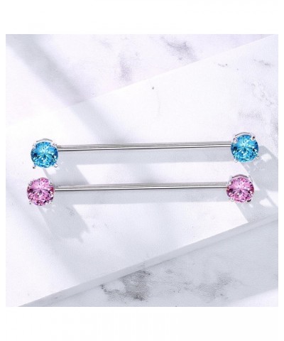 14GA 316L Surgical Steel Round CZ Crystal Industrial Barbell Silver Tone / Aqua $10.26 Body Jewelry