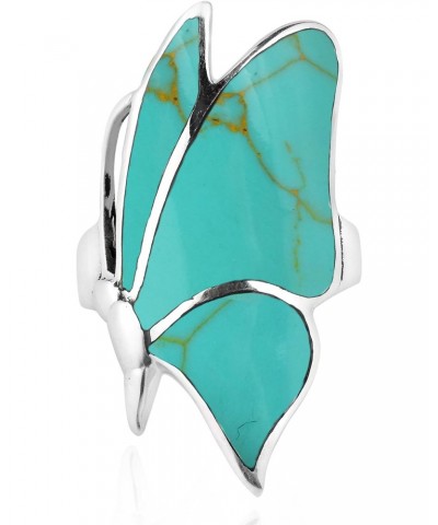 Flying Monarch Butterfly Simulated Turquoise Inlay Stone .925 Sterling Silver Ring $15.43 Rings