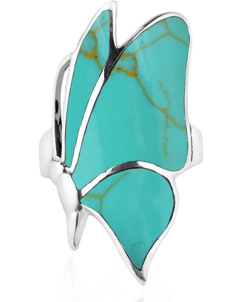 Flying Monarch Butterfly Simulated Turquoise Inlay Stone .925 Sterling Silver Ring $15.43 Rings