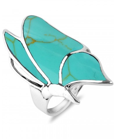 Flying Monarch Butterfly Simulated Turquoise Inlay Stone .925 Sterling Silver Ring $15.43 Rings