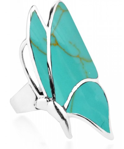 Flying Monarch Butterfly Simulated Turquoise Inlay Stone .925 Sterling Silver Ring $15.43 Rings