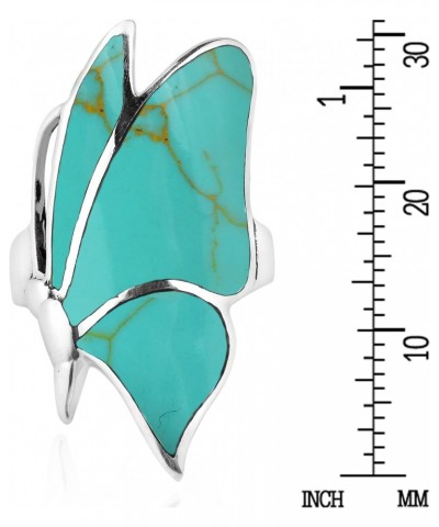 Flying Monarch Butterfly Simulated Turquoise Inlay Stone .925 Sterling Silver Ring $15.43 Rings